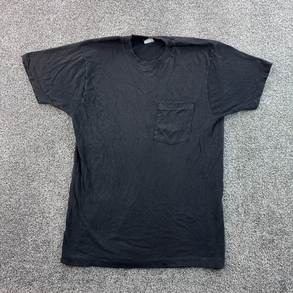 Vintage Black Pocket Shirt Mens L Short Sleeve Selvedge Pocket Fruit of The Loom